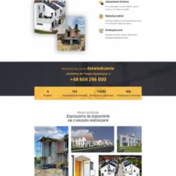 Strona internetowa firmy budowlanej EnjoyYourTime.pl prezentująca ofertę budowy rezydencji i domów jednorodzinnych, z elementami wizualnymi jak budowa w toku, gotowe domy, kontakt telefoniczny...