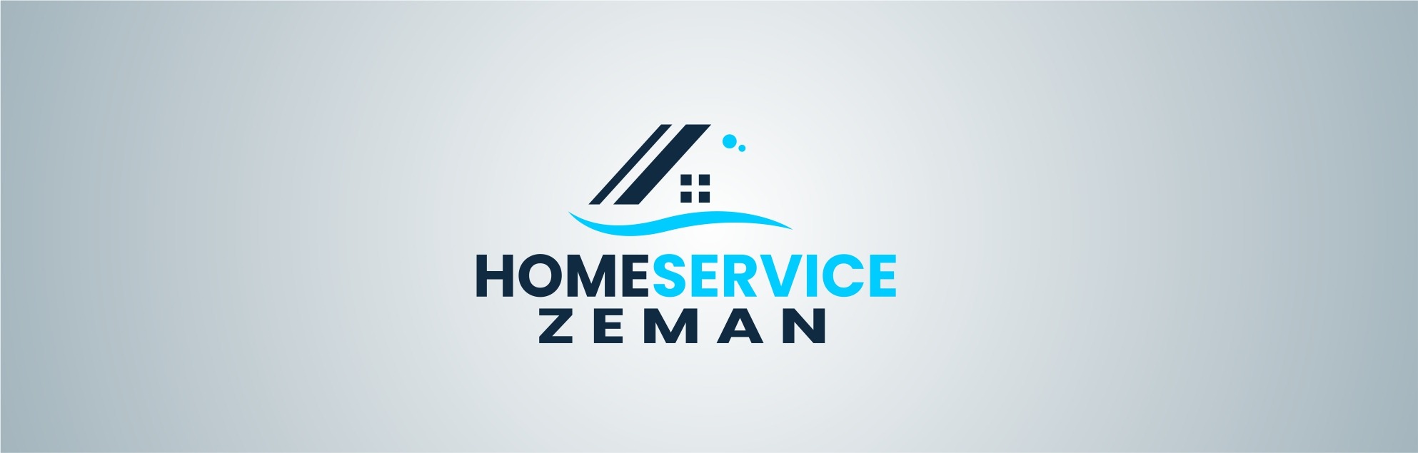 Logo firmy Home Service Zeman z symbolem domu i fali w kolorach granatowym i błękitnym na jasnoszarym tle.