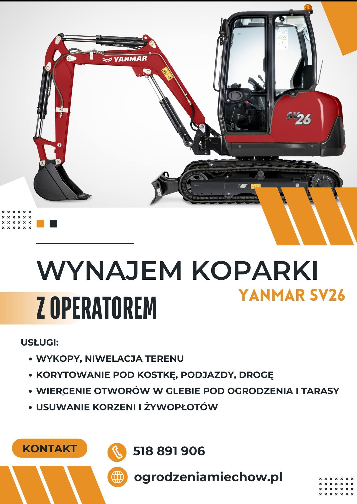 Usługi koparką YANMAR SV26 2.6T