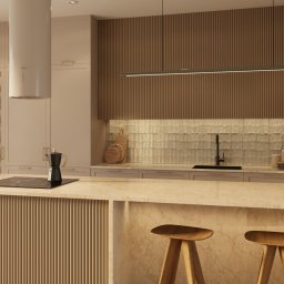 Harmony Ewa Jaworska - Łazienka w naturalnych beżach z wyspą