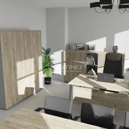 prosty, lekki i nowoczesny gabinet - drewno połączone z nutą gładkiej jasnej szarości