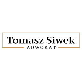 Logo Kancelarii Adwokackiej Tomasz Siwek z napisem 'Tomasz Siwek ADWOKAT' w czarnej czcionce, umieszczone w prostokątnej ramce w kolorze złotym, na białym tle.
