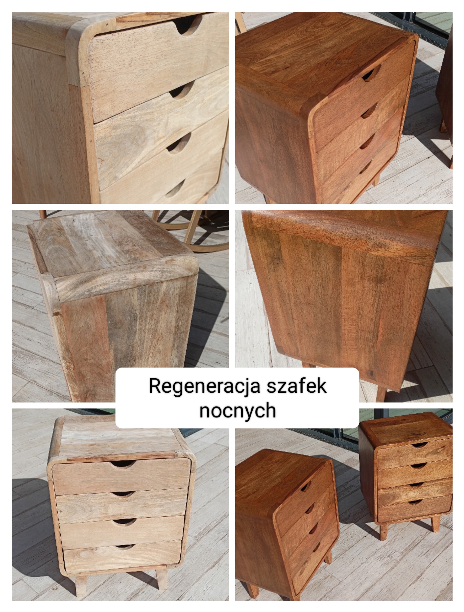 Szafki przed i po renowacji. Dodatkowo zmieniałem kolor na orzech, żeby lepiej pasowały do innych mebli w sypialni