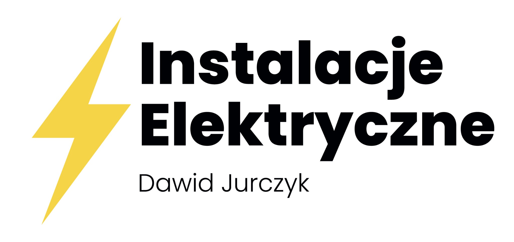 Logo firmy Dawid Jurczyk z symbolem żółtej błyskawicy i napisem 'Instalacje Elektryczne' na białym tle.