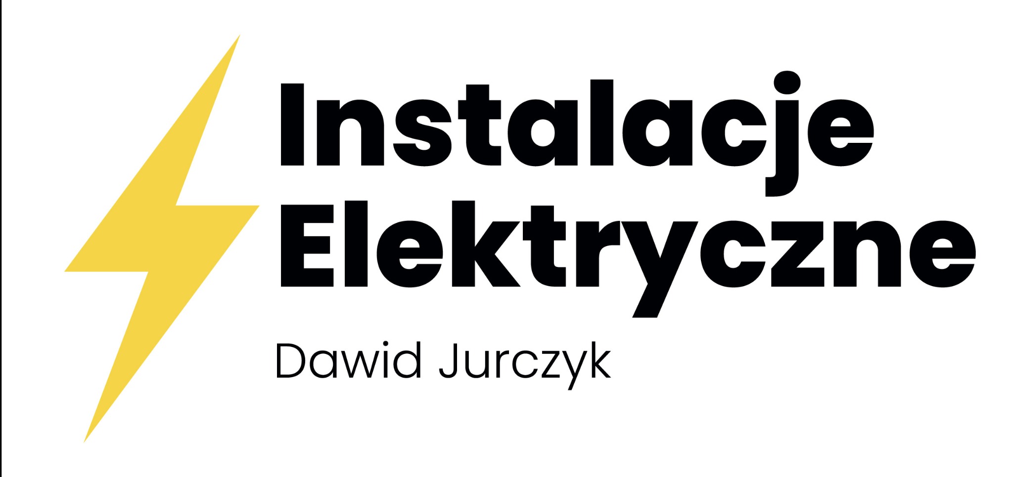 Logo firmy Dawid Jurczyk Instalacje Elektryczne z symbolem żółtej błyskawicy na białym tle. Nazwa firmy napisana czarną, pogrubioną czcionką.
