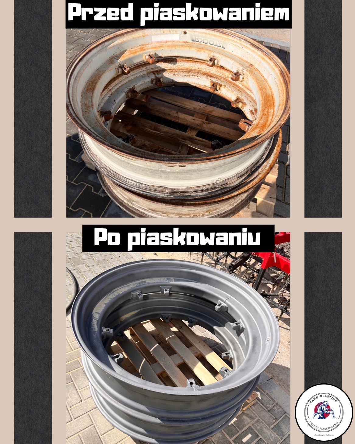 Piaskowanie kół ciągnika