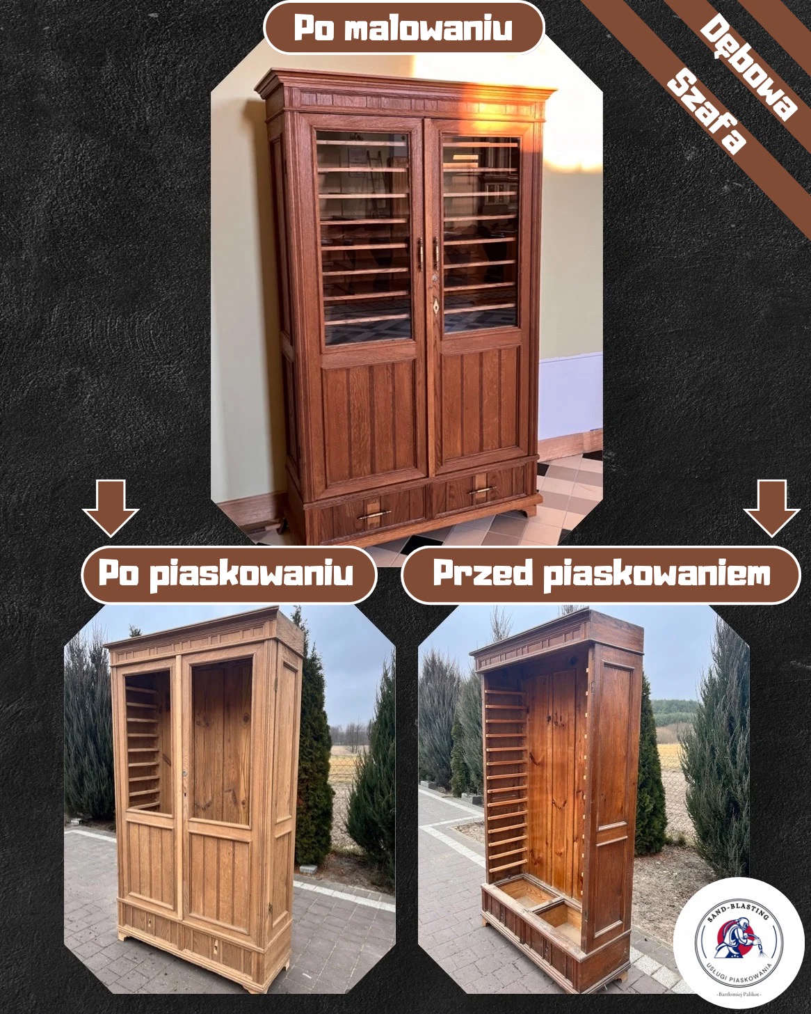 Piaskowanie oraz malowanie dębowej szafy