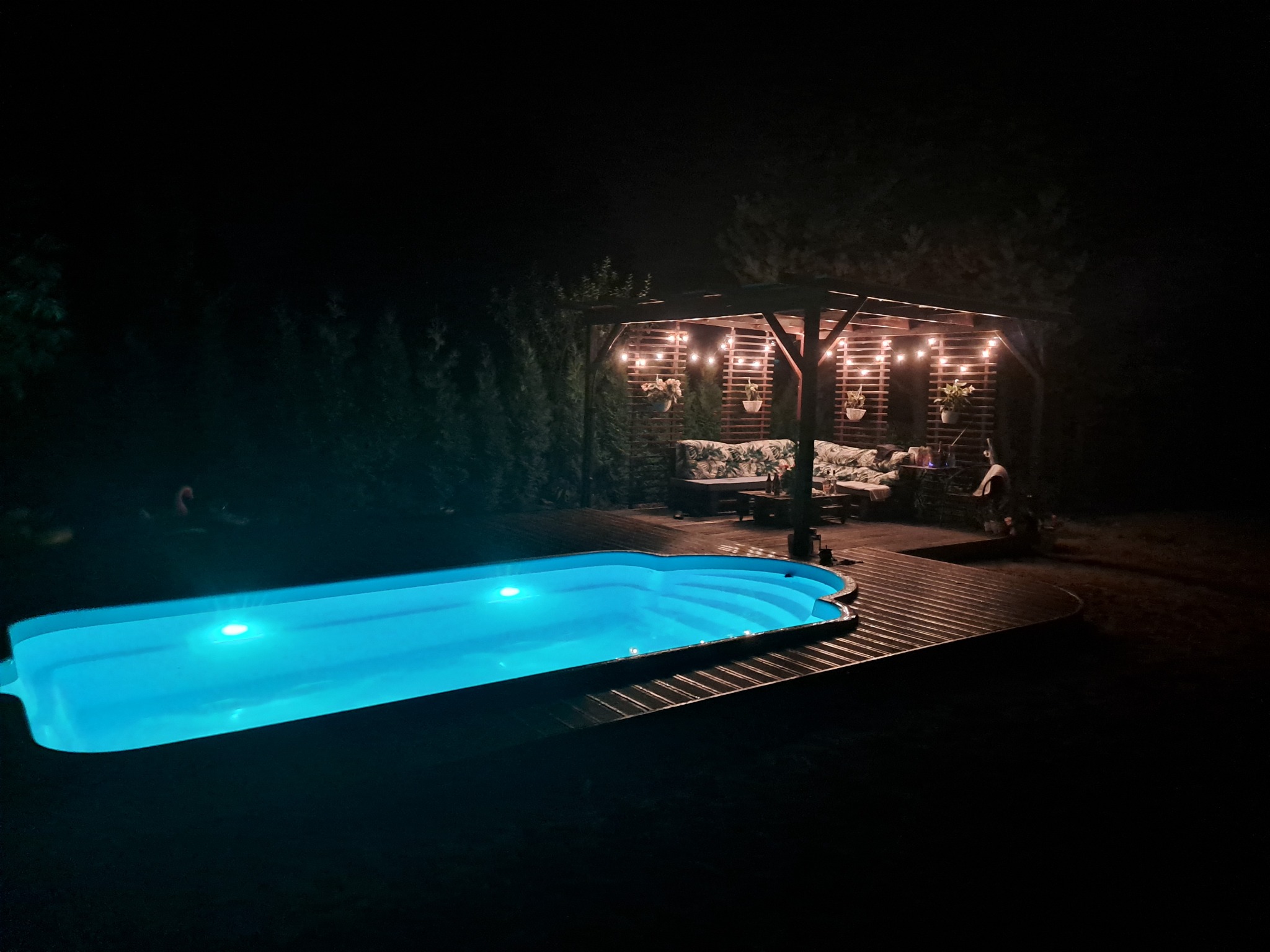 Koncowy efekt basenu z tarasem i pergola