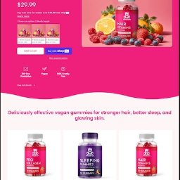 REYDESIGN JAKUB SZYMAŃSKI - Responsywny design strony internetowej sklepu z wegańskimi witaminami w żelkach, z różowym motywem, prezentujący produkt i opcje zakupu.