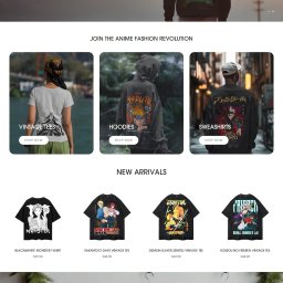 REYDESIGN JAKUB SZYMAŃSKI - Strona sklepu internetowego z odzieżą inspirowaną anime. Prezentacja kolekcji koszulek, bluz i hoodie z motywami z popularnych serii anime. Wyraźny układ graficzny i nawigacja.