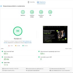 Nasze strony osiągają wynik 99/100 w Google PageSpeed Insights – gwarantujemy najwyższą wydajność, szybkość ładowania i zgodność z Core Web Vitals. Postaw na techniczne SEO bez kompromisów.

