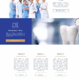 Strona internetowa gabinetu stomatologicznego z nowoczesnym designem, prezentująca usługi protetyki, implantologii i stomatologii, blog z aktualnościami, opinie pacjentów, zdjęcia zespołu i dane...