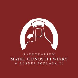 PRUS CAPITAL SPÓŁKA Z OGRANICZONĄ ODPOWIEDZIALNOŚCIĄ - Logo Sanktuarium Matki Jedności i Wiary w Leśnej Podlaskiej, stylizowana grafika Matki Boskiej z Dzieciątkiem w białym obramowaniu na ceglastym tle.
