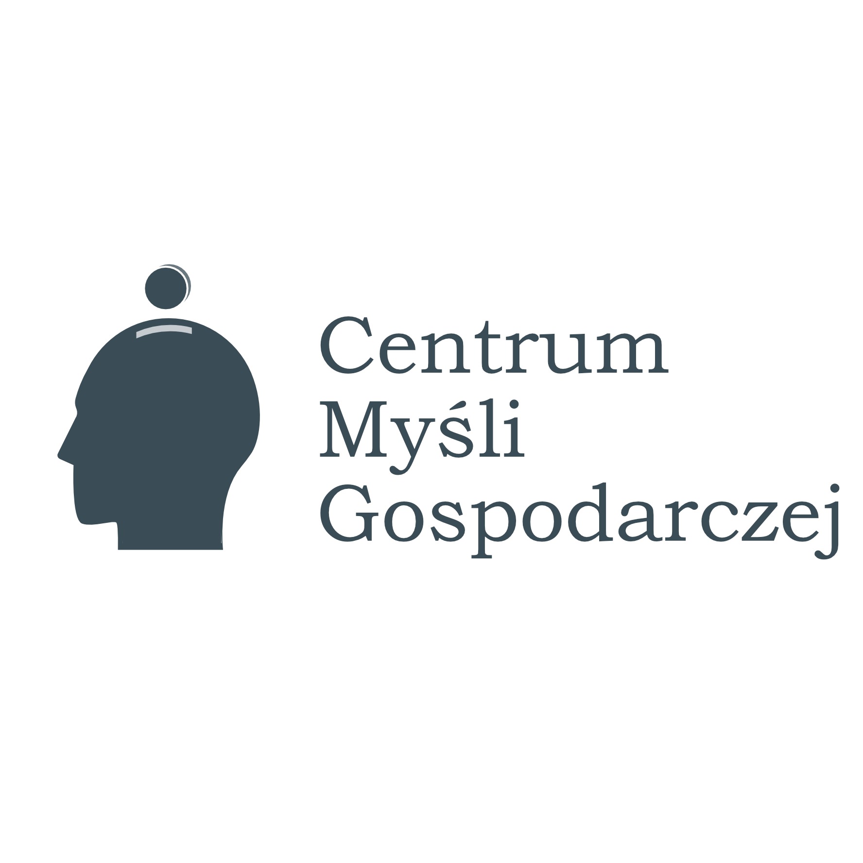 Logo firmy Centrum Myśli Gospodarczej, przedstawiające profil głowy z monetą u góry, symbolizujące myślenie o ekonomii.