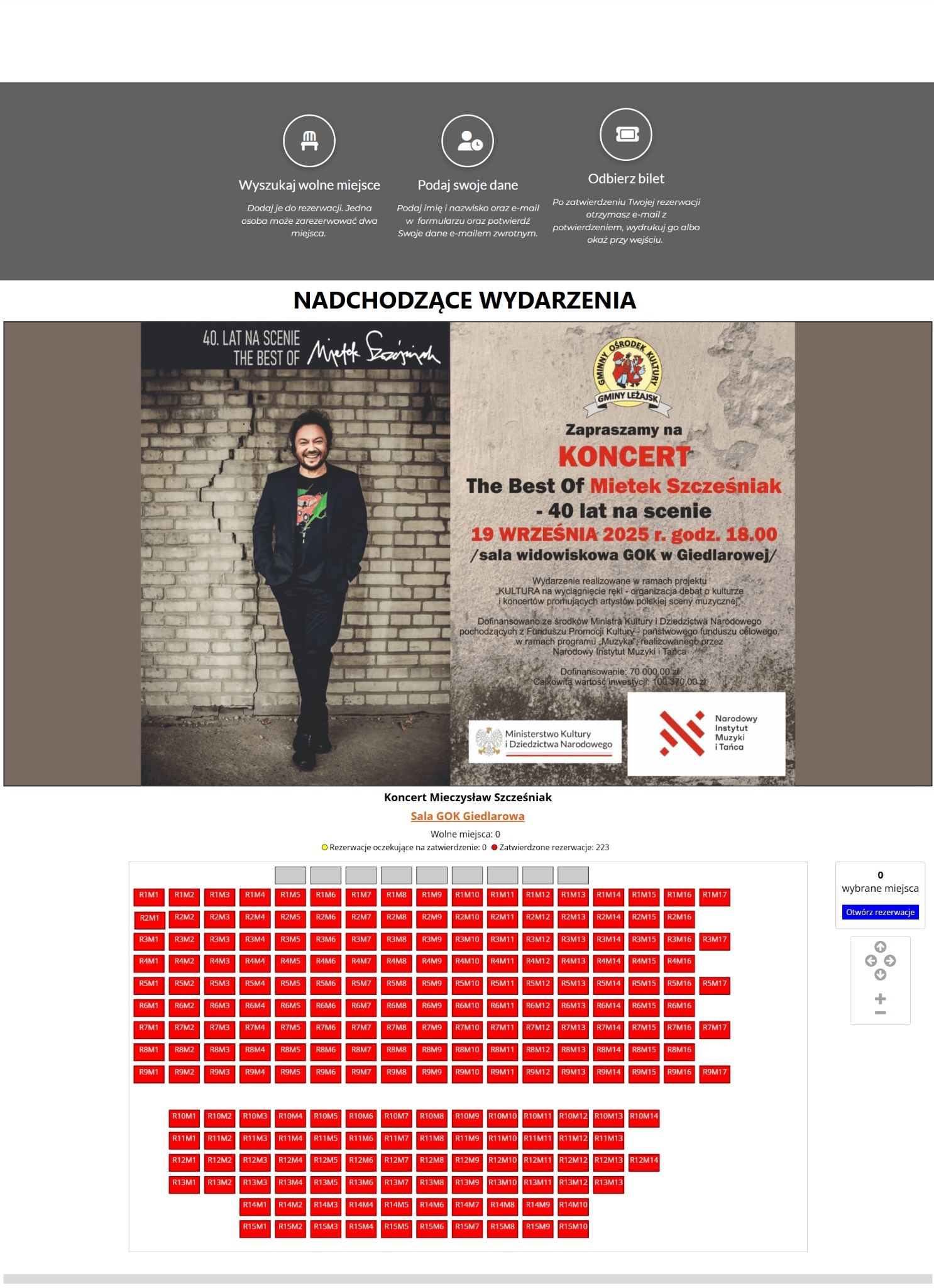 System rezerwacji biletów na wydarzenia dla instytucji publicznej.