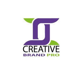 BROKER BUSINESS SPÓŁKA Z OGRANICZONĄ ODPOWIEDZIALNOŚCIĄ - Abstrakcyjne logo firmy Creative Brand Pro z fioletowym, geometrycznym symbolem przypominającym literę 'D' z zielonymi akcentami na górze i na dole.