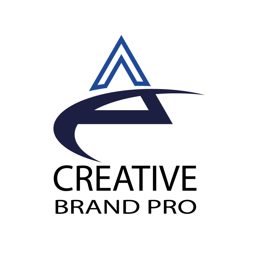 Niebieski, minimalistyczny logotyp przedstawiający stylizowaną literę A z elementami graficznymi i tekstem 'CREATIVE BRAND PRO' poniżej.