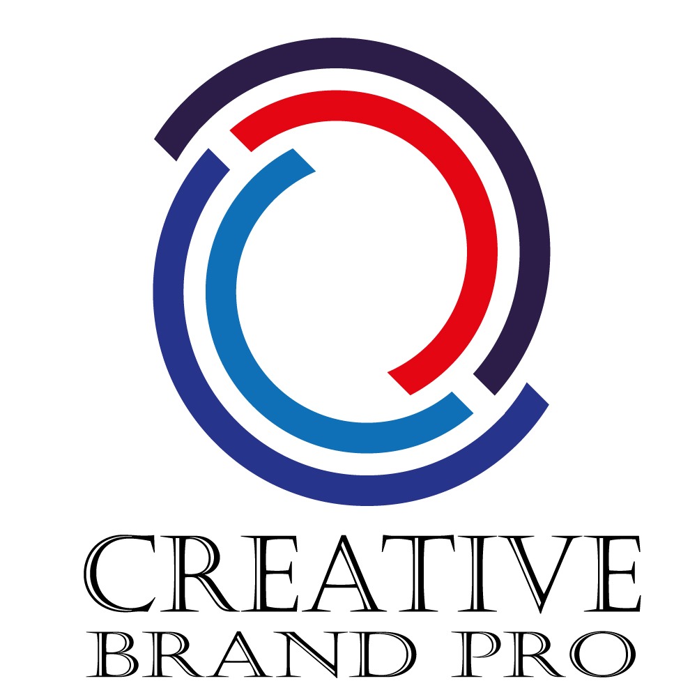 Abstrakcyjne logo firmy Creative Brand Pro z trzema okręgami w kolorach granatowym, czerwonym i niebieskim, tworzącymi literę C.