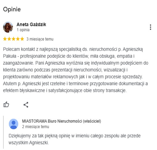 Jedna z wielu opinie na Mój temat od zadowolonej klientki