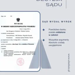 Skan dokumentu sądowego z wyrokiem oddalającym powództwo Alior Bank S.A., z informacją o zasądzeniu zwrotu kosztów procesu.
