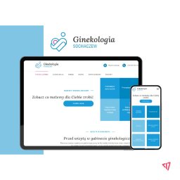 MRDM BŁAŻEJ DRÓŻDŻ - Responsywna strona internetowa gabinetu ginekologicznego 'Ginekologia Sochaczew' wyświetlana na tablecie i smartfonie, z logo w lewym górnym rogu i jasnoniebieskim akcentem kolorystycznym.