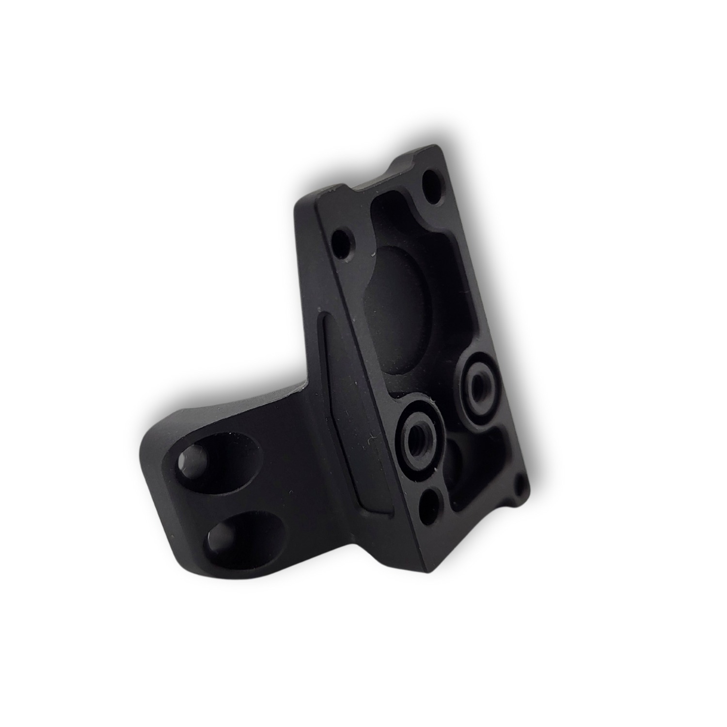 Element mocujący kolimator dla przemysłu zbrojeniowego frezowany CNC z aluminium oraz anodowany na czarno.