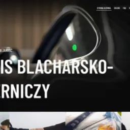 Strona internetowa serwisu blacharsko-lakierniczego Auto Duet z czarnym autem w tle. Napis: Serwis blacharsko-lakierniczy. Pełna obsługa i doskonała jakość.