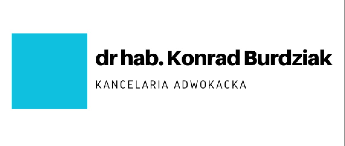 Logo kancelarii adwokackiej dr hab. Konrad Burdziak z turkusowym kwadratem po lewej stronie.