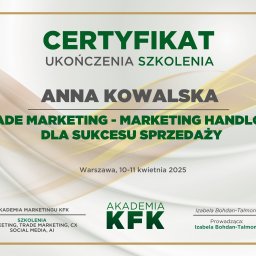 Certyfikat szkolenia Trade marketing