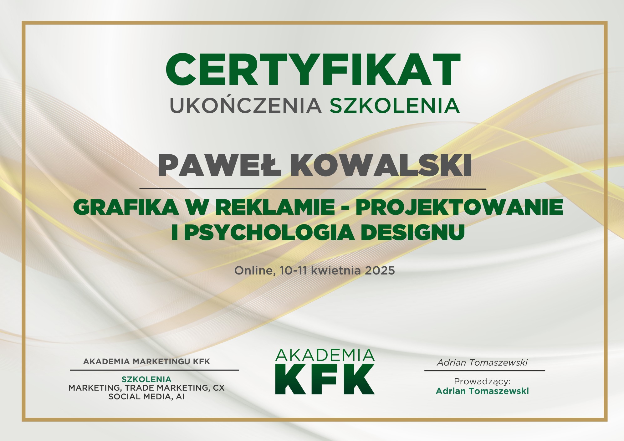 Certyfikat szkolenie Grafika w reklamie i psychologia designu