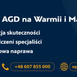 Grafika reklamowa serwisu AGD z Warmii i Mazur. Gwarancja skuteczności, doświadczeni specjaliści, ekspresowa naprawa. Kontakt: +48 607 855 000, agdnaprawaserwis.pl