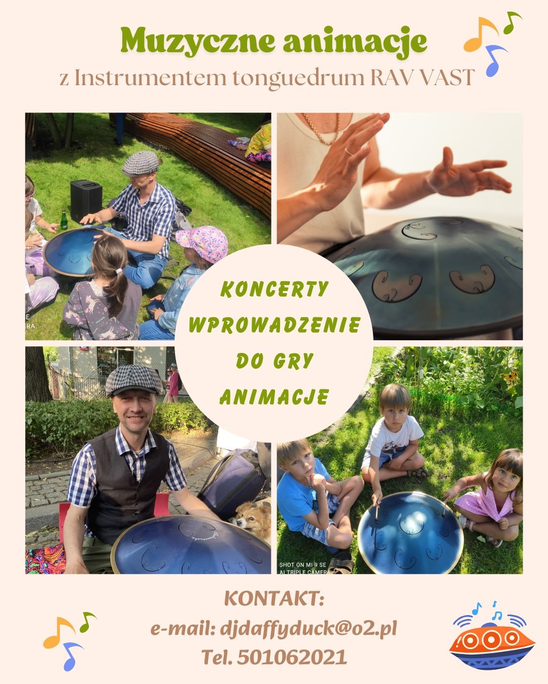 animację z instrumentem tongdrum grające ufo dla dzieci i dorosłych