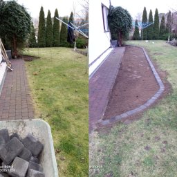 Paula Zygmunt - Przygotowanie terenu na nową rabate.( Usunięcie trawnika ,ułożenie opaski z kostki brukowej ,uzupełnienie ziemia )