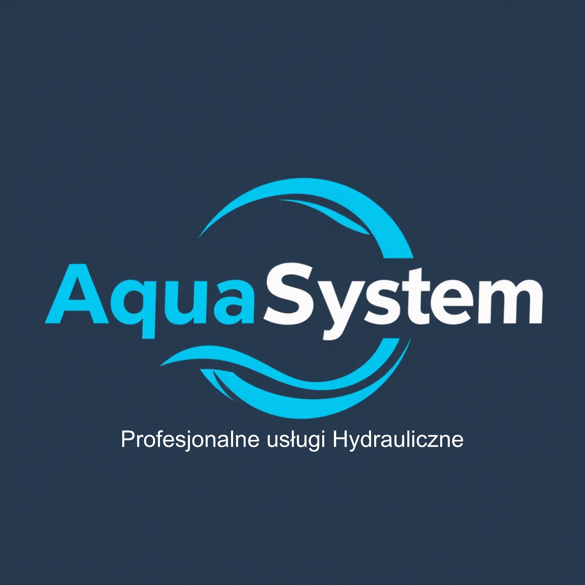 Logo firmy AquaSystem z napisem 'Profesjonalne usługi hydrauliczne' na granatowym tle. Grafika w odcieniach błękitu i bieli.