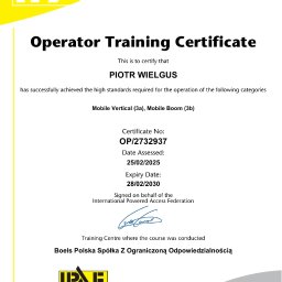 Certyfikat międzynarodowych uprawnień IPAF