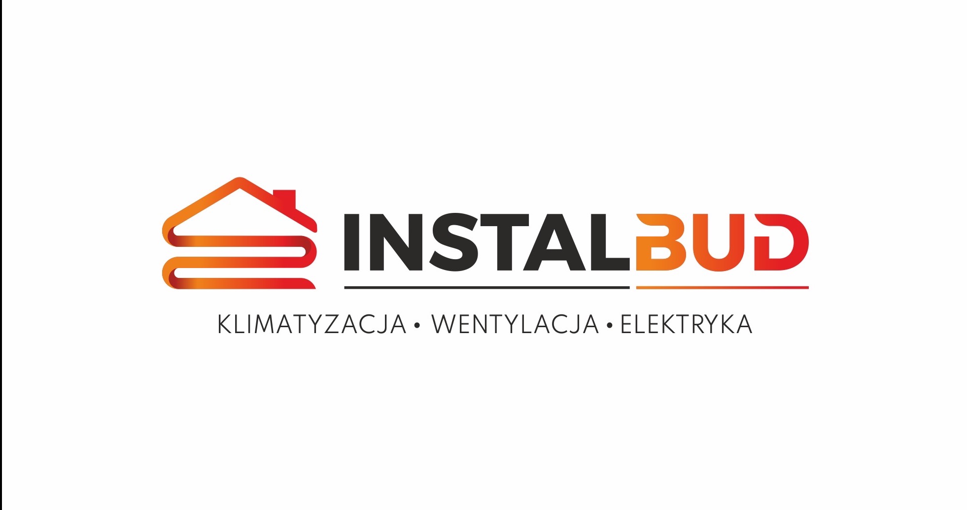 Logo firmy InstalBud: stylizowany dom z instalacji grzewczej, klimatyzacji, wentylacji i elektryki na białym tle.