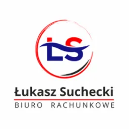 Graficzne logo biura rachunkowego Łukasza Sucheckiego: czerwono-niebieski symbol LS w okręgu z dopiskiem 'BIURO RACHUNKOWE' poniżej.