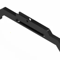 Czarny element konstrukcyjny z otworami, modelowany w CAD, prezentowany przez firmę z Luzina. Widok z perspektywy, oświetlenie studyjne, gładka powierzchnia elementu.