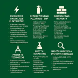 Grafika informacyjna: energetyka, instalacje elektryczne, bezpieczeństwo pożarowe i BHP, budownictwo i remonty, audyty, nadzór i kontrola systemów sterowania.