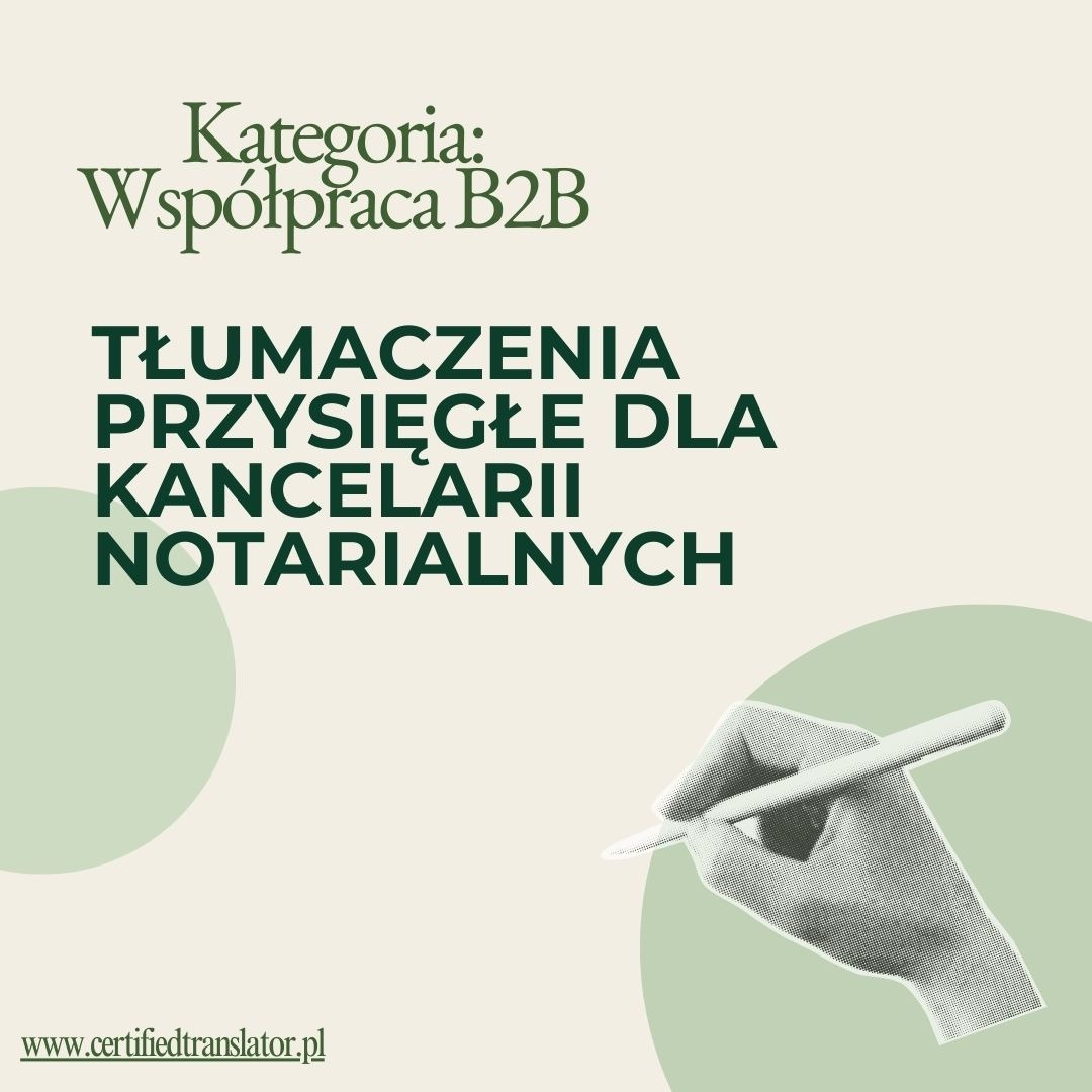 Grafika: Tłumaczenia przysięgłe dla kancelarii notarialnych w Warszawie. Ręka z piórem, kategoria B2B. www.certifiedtranslator.pl.
