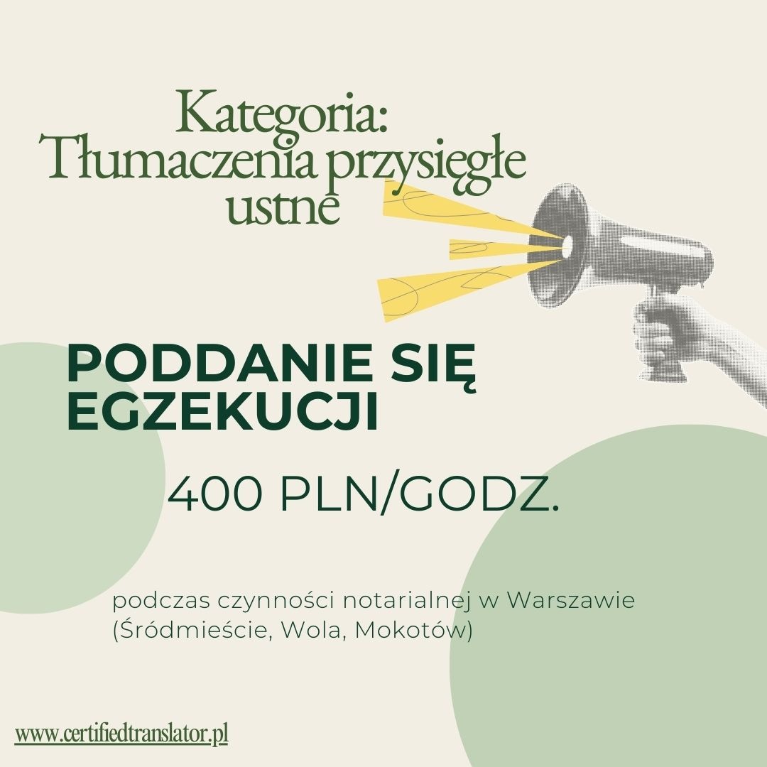 Ogłoszenie: Tłumaczenia przysięgłe ustne z ceną 400 PLN/godz. podczas czynności notarialnych w Warszawie (Śródmieście, Wola, Mokotów). Domena www.certifiedtranslator.pl