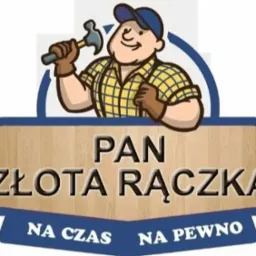 Ilustracja: Stylizowany wizerunek 'Pan Złota Rączka' z uśmiechniętym majstrem z młotkiem, na dekoracyjnym tle z hasłem 'Na czas, na pewno'.