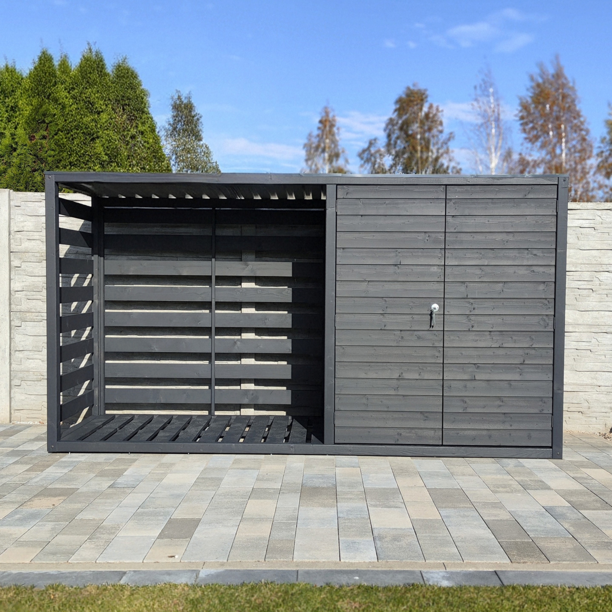 Domek ogrodowy i drewutnia w nowoczesnym minimalistycznym stylu. Dopasujemy jego rozmiar dla Ciebie.