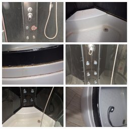 Kabina prysznicowa przed i po myciu.