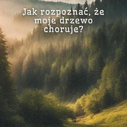 WaveEdge Kacper Marcinkowski - Okładka książki Rafała Jaworowskiego z pytaniem: Jak rozpoznać, że moje drzewo choruje? Tło: mglisty las iglasty z ścieżką. U dołu logo RHJ Environment Sp. z o.o.