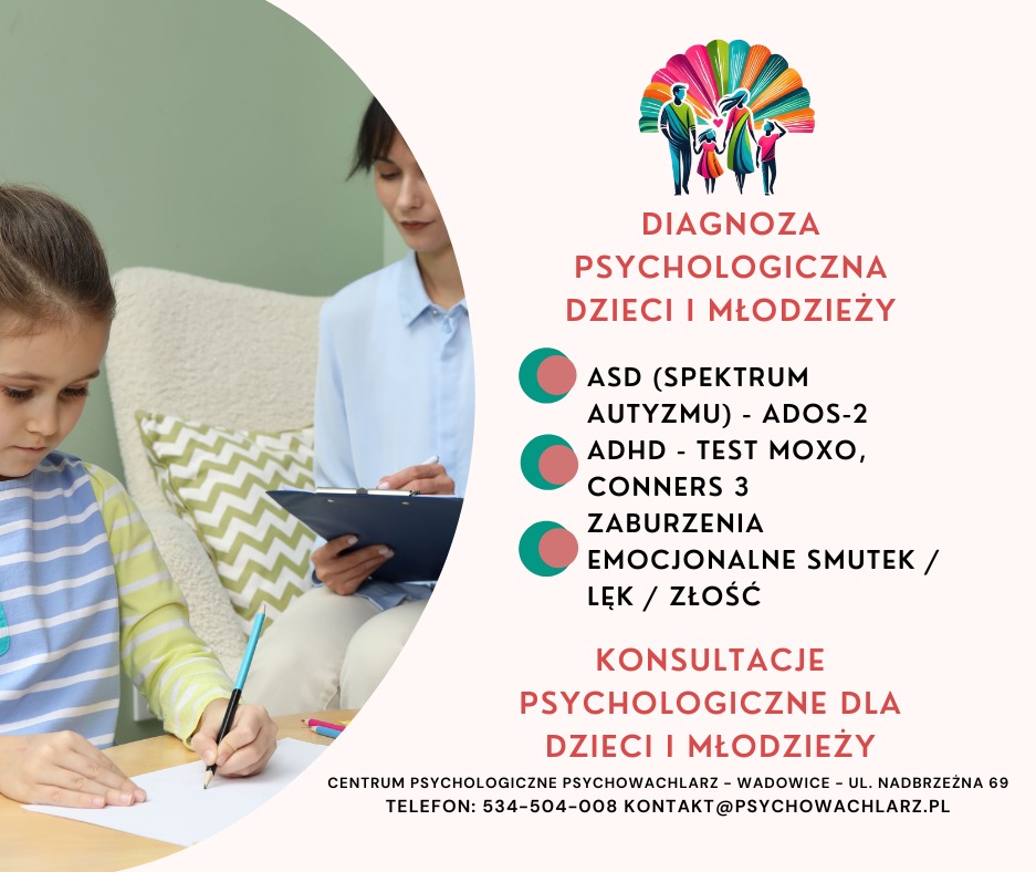 Konsultacja: dziewczynka rysuje, psycholog obserwuje i notuje. Diagnoza psychologiczna dzieci i młodzieży, ASD, ADHD, zaburzenia emocjonalne. Centrum Psychologiczne.