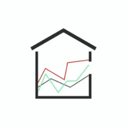 Graficzna ikona: czarny obrys domu z kolorowymi wykresami wewnątrz. Symbolizuje analizę rynku nieruchomości lub kosztorys budowlany.