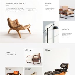 Strona sklepu meblowego – design Figma. Minimalizm, sekcje z produktami i blogiem. Estetyka + UX. Projekt responsywny.