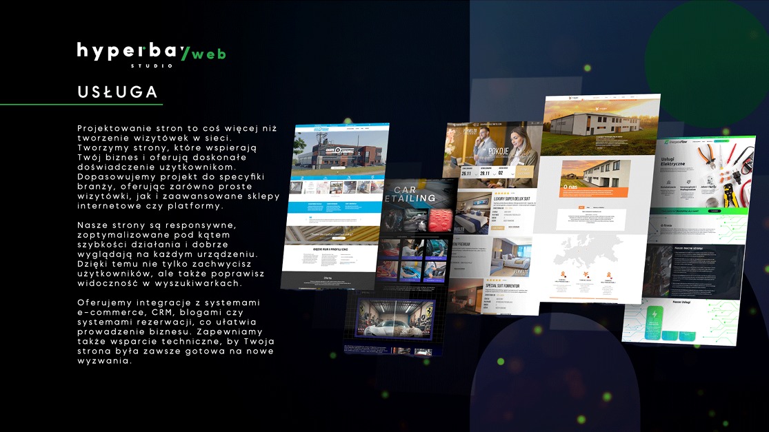 Portfolio stron internetowych od Hyperbay Web Studio, prezentujące responsywne projekty dla różnych branż, z dbałością o detale i doświadczenie użytkownika.