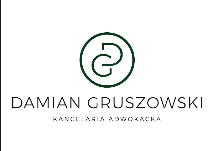 Logo Kancelarii Adwokackiej Damian Gruszowski: zielony okrąg z literami DG, poniżej nazwa kancelarii w czerni na białym tle. Minimalistyczny, nowoczesny design.